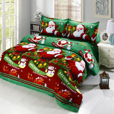 

4pcs Polyester Fiber 3D Printed Cartoon Merry Christmas Gift Santa Claus Deep Pocket Bedding Set Bedclothes Cover Bed Sheet 2 Pill