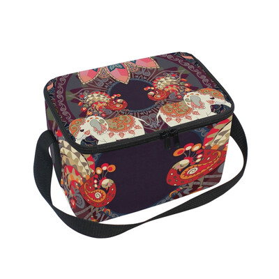 

ALAZA Insulated Lunch Box Bohemia Elephants Pattern Lunch Bag for Men Women Portable Tote Bag Cooler Bag