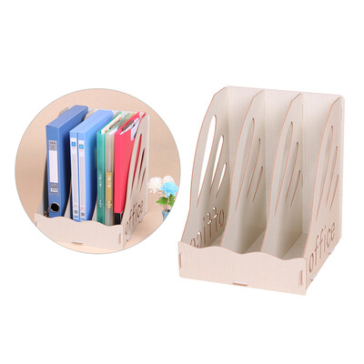 

Wood Desktop File Organizer Document Folder Holder 3 Upright Sections for Office School Students