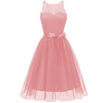

2019 New Women Lace Sling Dresses Princess Bow Bridesmaid Dress Retro Dress