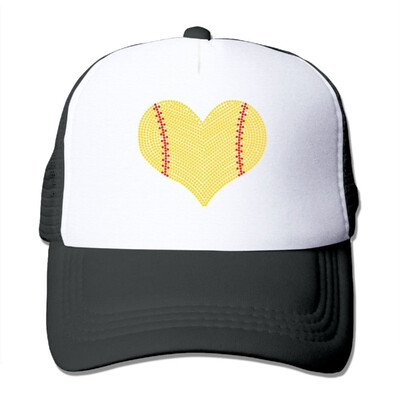 

I Love Softball Heart Mesh Trucker CapsHats Adjustable For Unisex Black
