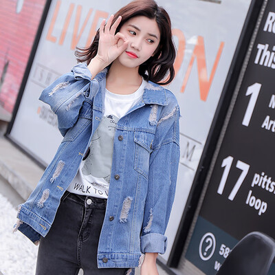 

JOY OF JOY Jingdong womens 2019 new Korean version of Harajuku style loose denim clothing strange girl coat female spring&autumn hip hop coat tide JWWT191444 blue S