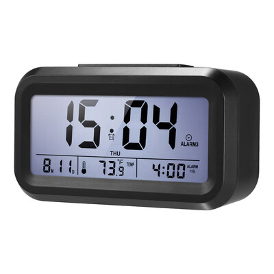 

Digital Time Chime Alarm Clock Light Sensing Control Calendar Thermometer Clock with 3 Alarms & Snooze Function--Black