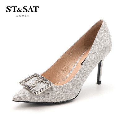 

Saturday ST & SAT counter with the same Glitter buckle high-heeled fashion shallow mouth shoes SS91111230 silver 37