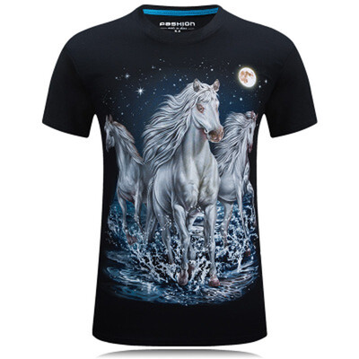 

New Fashion WomensMens T-shirt O-Neck Short Sleeved 3D Print Funny Horse Cotton Casual Tees Tops Plus Size 6XL