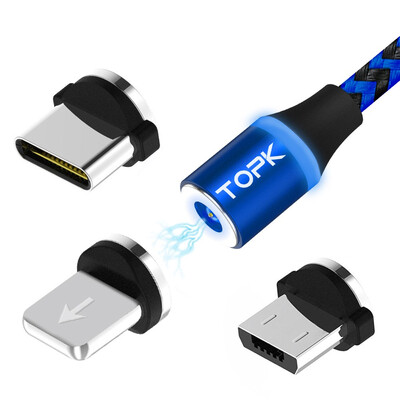 

TOPK 1m R-line-R Exquisite Nylon Braided Magnetic Cable LED Indicator Micro & iPhone& type-C Cable