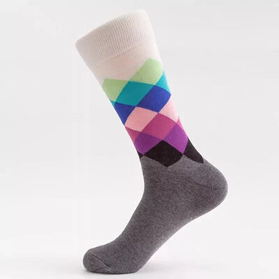 

Aa-shop 1 Pair Men Socks with Rainbow Geometry Color Type Mid tube Socks Big Size Lucky Socks