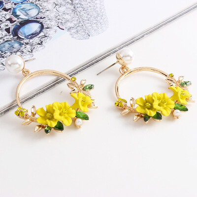 

NeillieN earringsflower ear nailColoured resin with diamond earringsAlloy-inlaid pearl female EarringsFlower Earrings