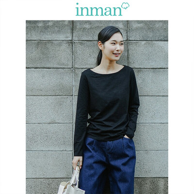 

INMAN 2019 spring new style word collar elegant simple Japanese style long-sleeved T-shirt female 1891021330 black