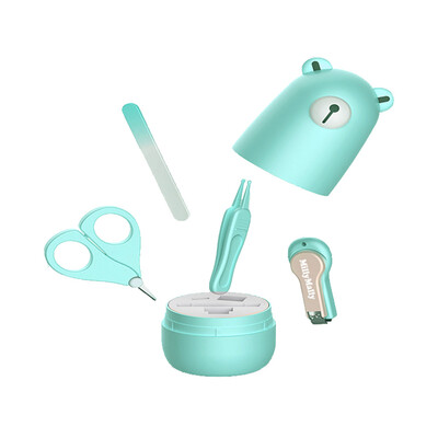

4Pcs Safety Baby Nail Care Kit Clipper Rounded Scissors Trimmer Nose Cleaning Tweezer For Newborn Infant Green