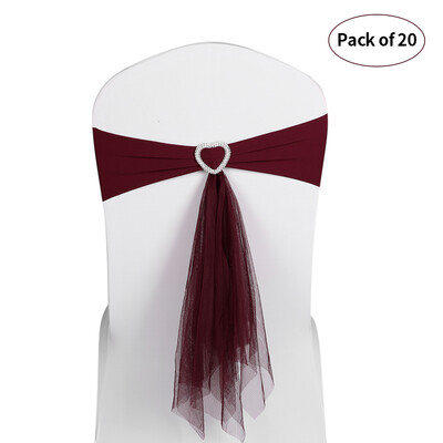 

20pcs Wedding Heart Chair Sashes Elastic Spandex Organza Chair Sash Covers Wedding Banquet Supplies Decorations--Dark Purple