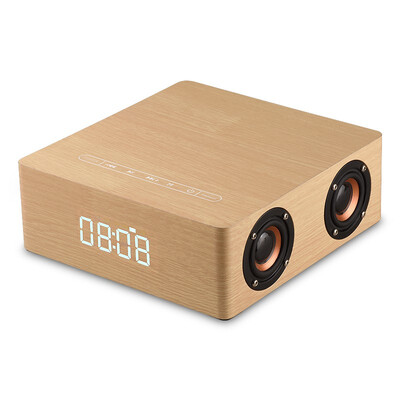 

High power 4 speakers wooden portable mobile phone computer sound bluetooth wireless desktop speaker alarm clock wood subwoofer