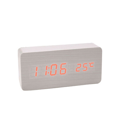 

Wooden Sound Control LED Alarm Clock Electronic Digital Temperature Display LED Table Clock Desk Calendar