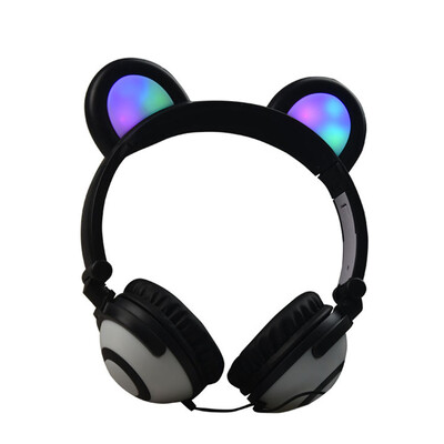 

Headphone Cute Folded Bear Ears Earlaps With LED Light Button Battery Soft Band Headset