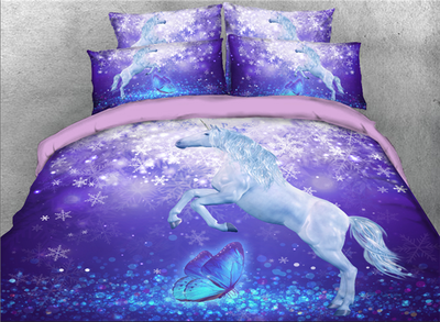 

Purple Unicorn Printed Cotton 3D 4-Piece Bedding Sets