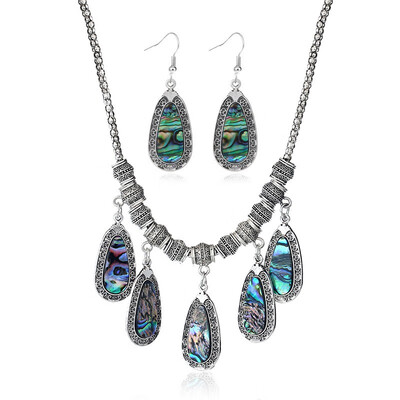 

Retro Water Drop Leopard Print Shell Sweater Chain Accessories Set Necklace With Birthstones For Women