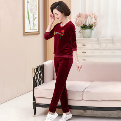 

Yu Zhaolin 2019 new middle-aged womens loose large size suit 40-50 years old mother loaded casual two-piece suit YWMM191347 red 2XL