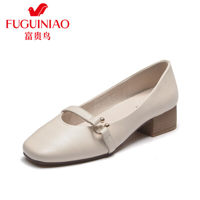 

Fugui bird FUGUINIAO single shoes womens shoes ladies shoes thick with womens shoes thick with square head retro fashion comfortable set foot F853005C beige 37