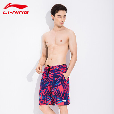 

Li Ning LI-NING couple beach pants loose large size five points swimming trunks seaside holiday fashion casual men&women couples sports shorts 793-1 male models West Red XL