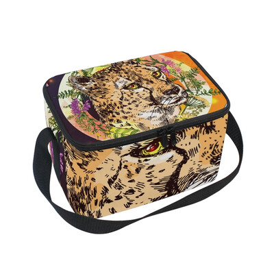 

ALAZA Lunch Box Insulated Leopard And Leaves Lunch Bag Large Cooler Tote Bagfor Men Women