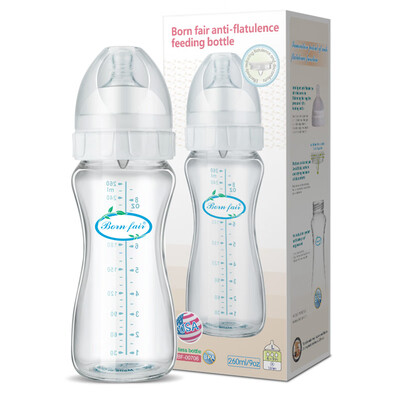 

BORN FAIR wide-bore glass bottle newborn baby baby anti-flatulence bottle 260ML with breast milk texture  nipple