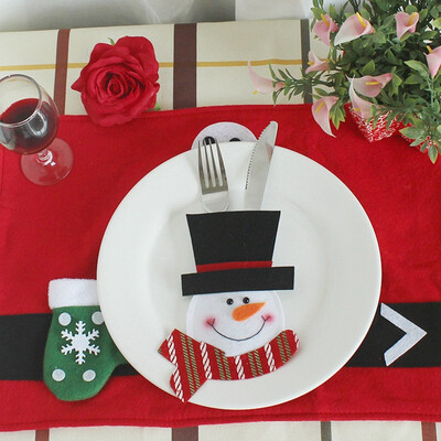 

WS Santa Claus Snowman Reindeer with Pocket Party Christmas Table Decoration Tab Christmas Knife&Fork Bag