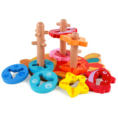 

Wooden Shape Sorter Geometric Board Block Stack Sort Chunky Puzzle Toys Building Blocks Learning Educational Toys for Kids Boys Gi