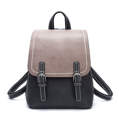 

DOODOO backpack female Korean fashion personality contrast color backpack retro wild handbag D8318 caramel color