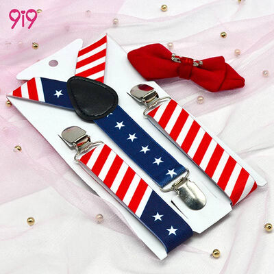 

9i9 long love long childrens strap clip small gentleman bow tie suit elastic adjustable stage performance universal anti-fall pants strap 1900011 flag red bow tie