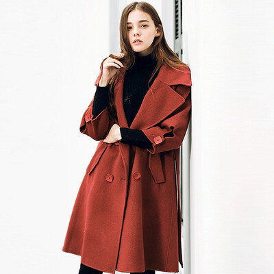 

Her pool womens 2018 autumn&winter new woolen coat lapel in the long paragraph seven-point sleeves with a woolen coat with belt T74H2771A424M brick red