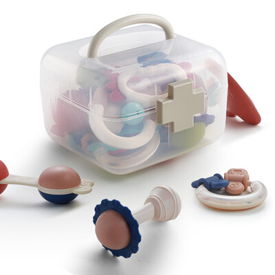 

Babycare infant hand rattle toy 0-1 year old newborn baby educational toy fun tooth gel rattle box 7220