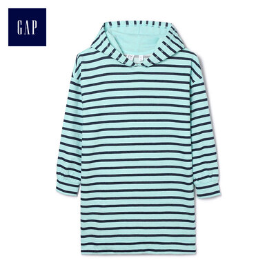 

GAP flagship store girls striped hooded drop shoulder long sleeve dress 385894 light green XS
