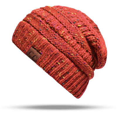 

Women Stretch Knitted Beanie Hat Slouchy Mixed Color Hole Messy Bun High Ponytail Cool Winter Warm Cap