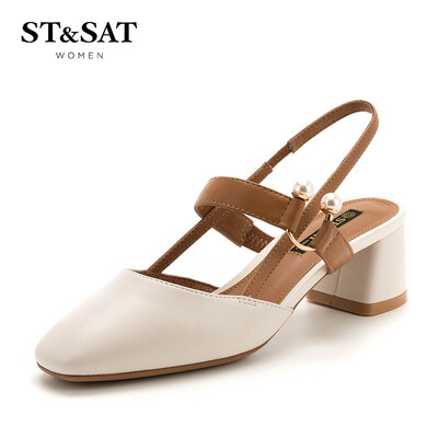 

Saturday ST & SAT sheep leather small fragrance pearl thick with fashion shallow mouth shoes SS91114109 white 39