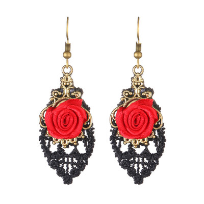 

Fashion Rose Flower Earrings Lace Ornament Exaggerated Jewelry Earrings for Nightclub Prom