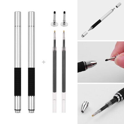 

2 in 1 Precision Stylus Pen with Refill&Disc Tip Capacitive Touchscreen Stylus Pen For Cellphone Tablet Pack of 2pcs SilverSi