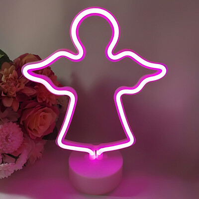 

FlamingoCactusMoonHeartAngelStarLightning Neon Signs LED Light with Holder Base for Party Supplies Removable Home Table Deco