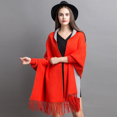 

Womens autumnwinter 2018 new dress double cape shawl loose mid-length cardigan jacket womens sweater