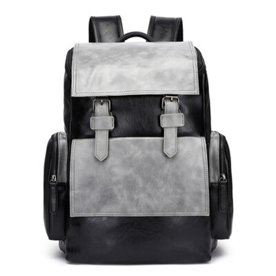 

Contrast Color Fashion Men Bags ackpack Laptop PU Schoolbag Waterproof Travel Backpacks Large Capacity College Student School Bag