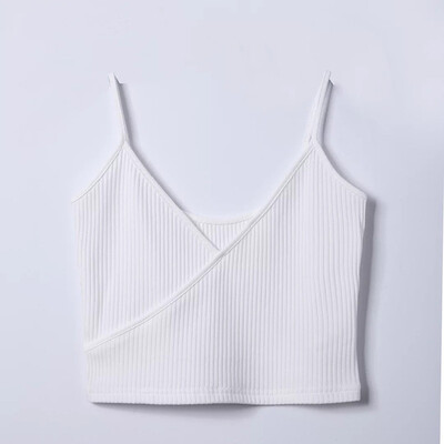 

New nude powder vertical knit small sexy temperament asymmetric design V-neck backless slim versatile camisole