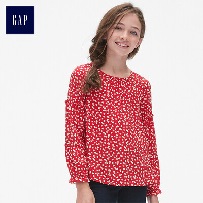 

GAP flagship store girls print ruffled long-sleeved shirt 397987 modern red M