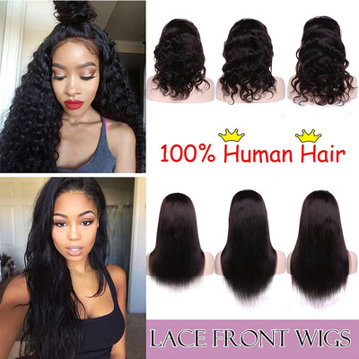 

114-18 Lace Front Human hair wigs Water Wave Straight Virgin Human Hair Wigs with Hair Wigs for women