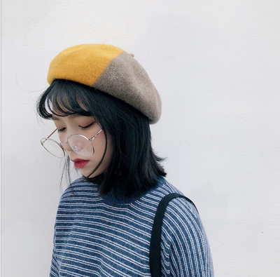

Matchwork wool wool BERET autumn&winter cap lady student pumpkin painter cap ins2018 winter