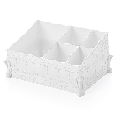 

1 Pcs Comestic Storage Box Makeup Organizer Multi Function Flower Decor Chic Box for Lipsticks Remote Control Pens Phones Grey