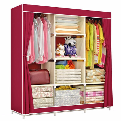 

Portable Fully-Closed Clothes Storage Closet Quilts Organizer Wardrobe with Metal Shelves & Dustproof Non-woven Fabric Cover