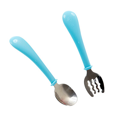 

Toddler Fork & Spoon Set Kids Stainless Steel Easy-Grasp Training Self-feeding Utensils Cutlery Flatware Green