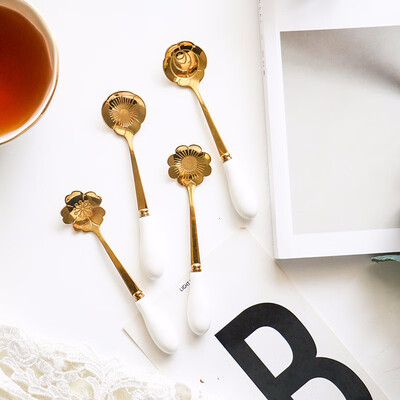

STRUST 4pc set stainless steel porcelain Creative Flower coffee spoon set tea spoon set stirring spoon set Ice cream spoon cutlery