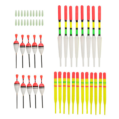 

30pcs Fishing Floats w Rubbers Buoyancy Vertical Floater Assorted Shapes Colors Fishing Tackle Float Fishing