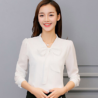

City Plus CITYPLUS 2019 new Korean version of the self-cultivation bottoming shirt long-sleeved shirt fashion casual chiffon shirt female CWCC191252 white
