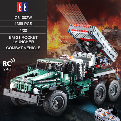

DOUBLE E C61002W 1369 PCS Building Blocks 120 Transformable BM-21 Rocket Launcher Combat Vehicle RC Toy